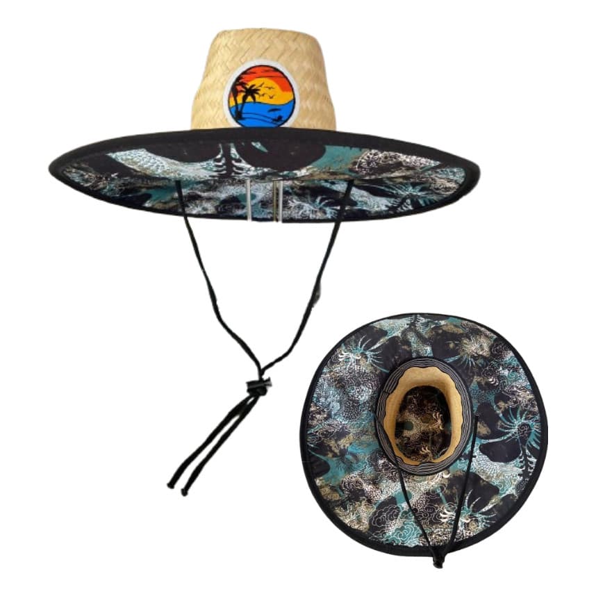 Chapeu De Praia Palha Estampado Masculino Feminino Aba Larga Surf Verão Proteção