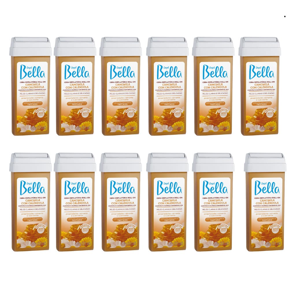 Kit Cera Depil Bella Roll-on Camomila com Calêndula com 12 unidades