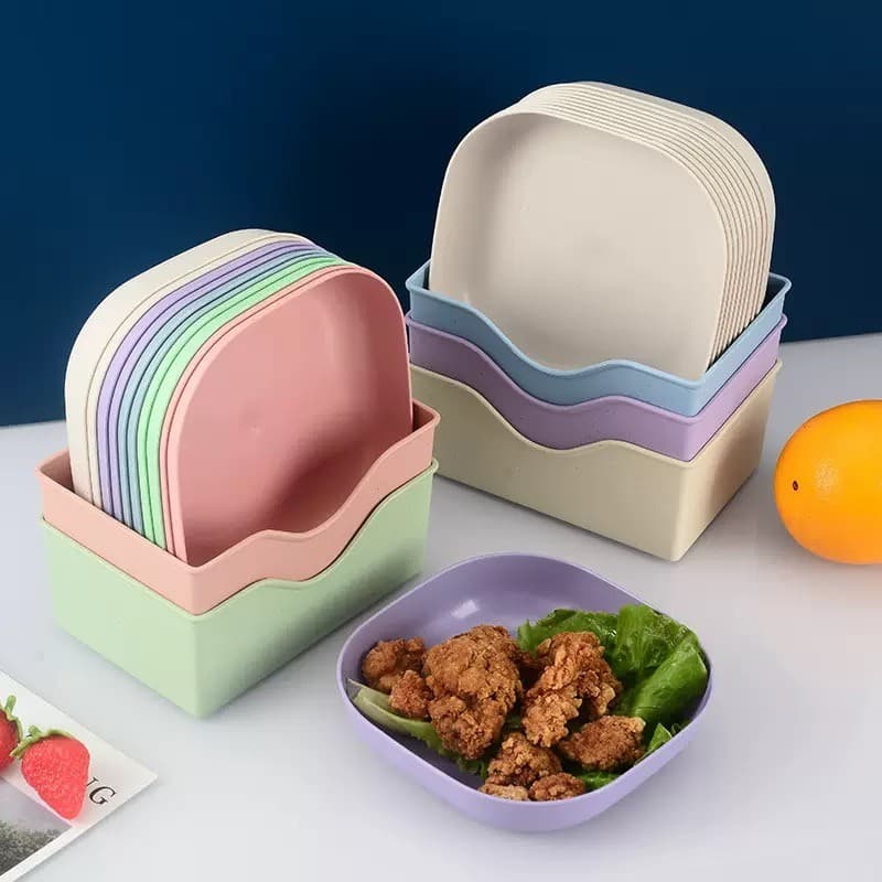 Kit 10 Pratos Quadrados Coloridos com Suporte Organizador