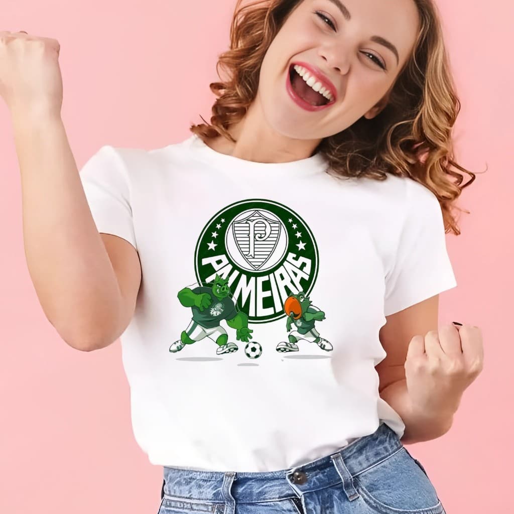 Camiseta T-shirt Palmeiras Feminina Blusinha 100% Algodão Camisa Branca Do Verdão Envio Imediato