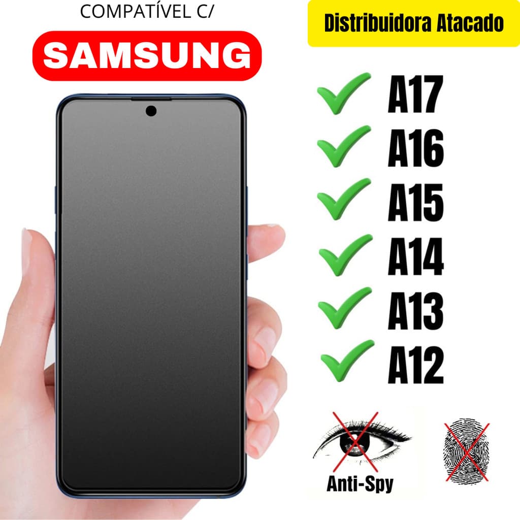 Película Cerâmica Privacidade Fosca 3D P/ Samsung A17 / A16 / A15 / A14 / A13 / A12 Matte AntiSpy