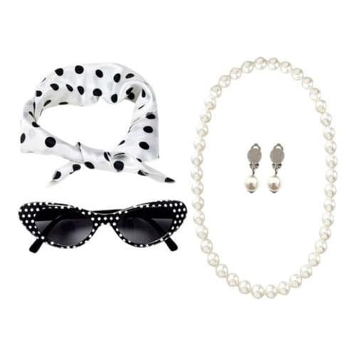 Kit Fantasia Anos 50 60 Lenço Óculos Brinco Colar Festa Aniversário Carnaval