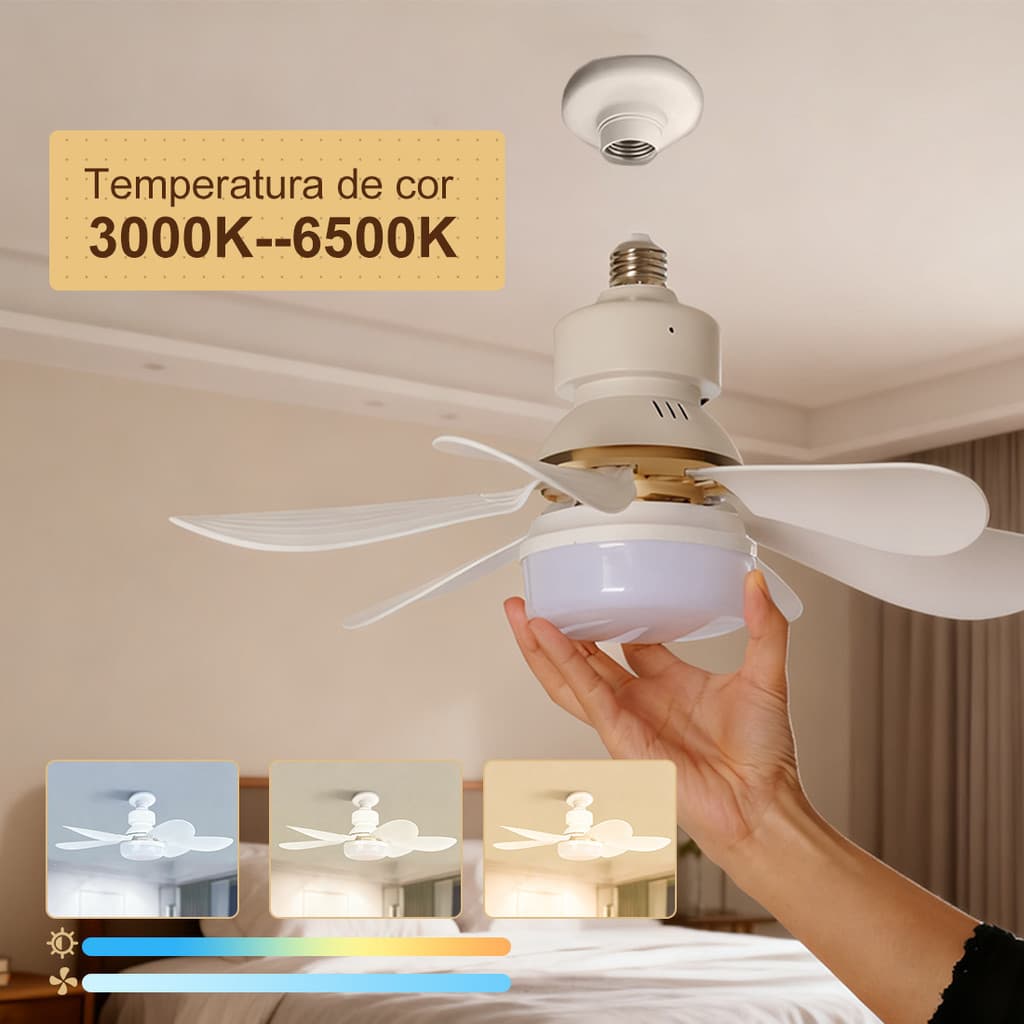 Ventilador de teto luminaria de teto ventilador 6 Hélices Folhas Controle Remoto Bivolt LED 3 Cores luminária led