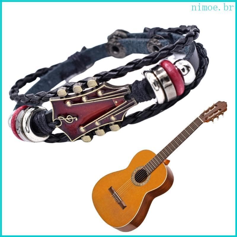 Nim Unissex Punk Rock Guitarra Pulseira Couro Trançado Ajustável Acessórios Para Amantes Da Música