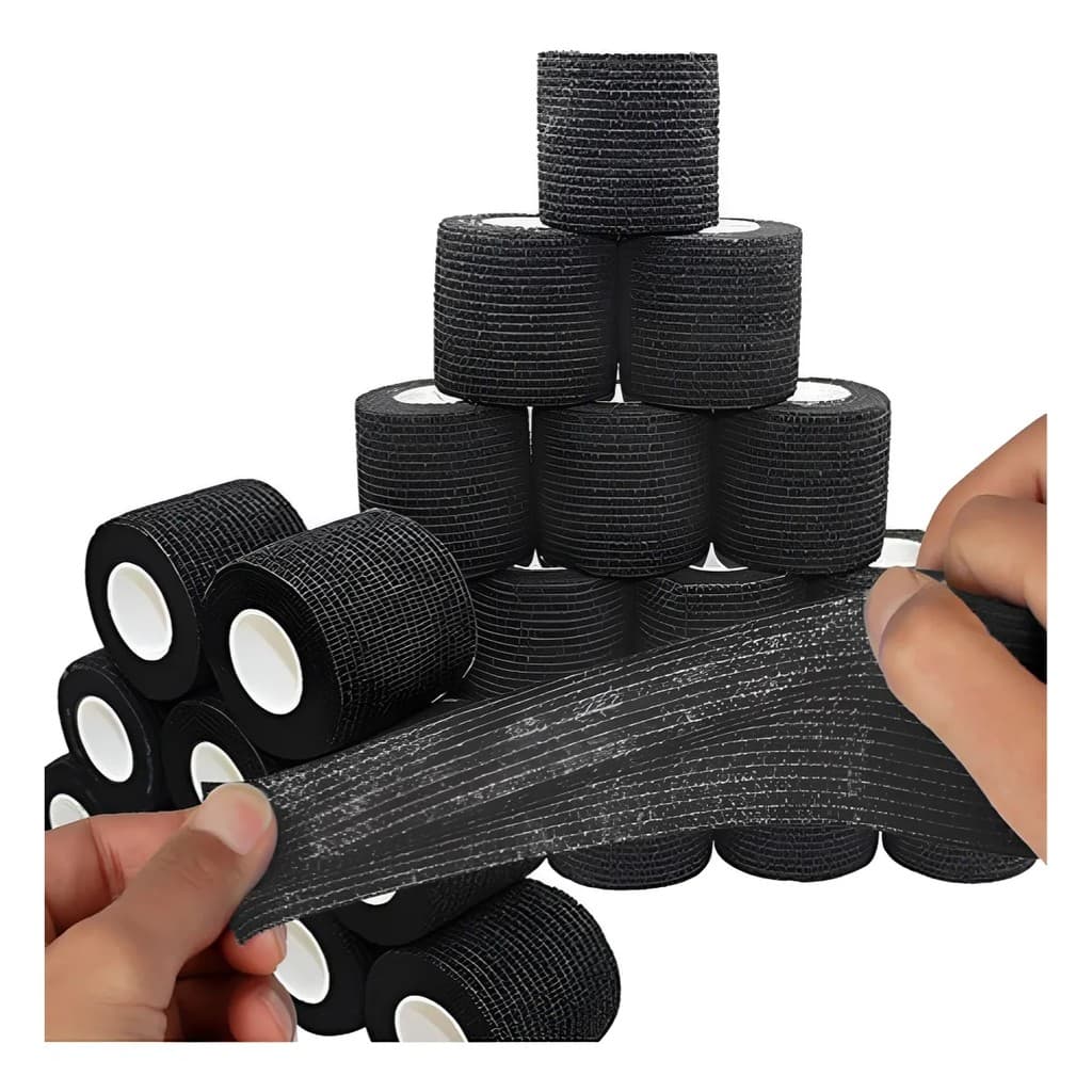 Bandagem Para Biqueira Tatuagem Kit 20 Rolos De Tattoo Preto Auto Aderente Rosa Azul Maquininha