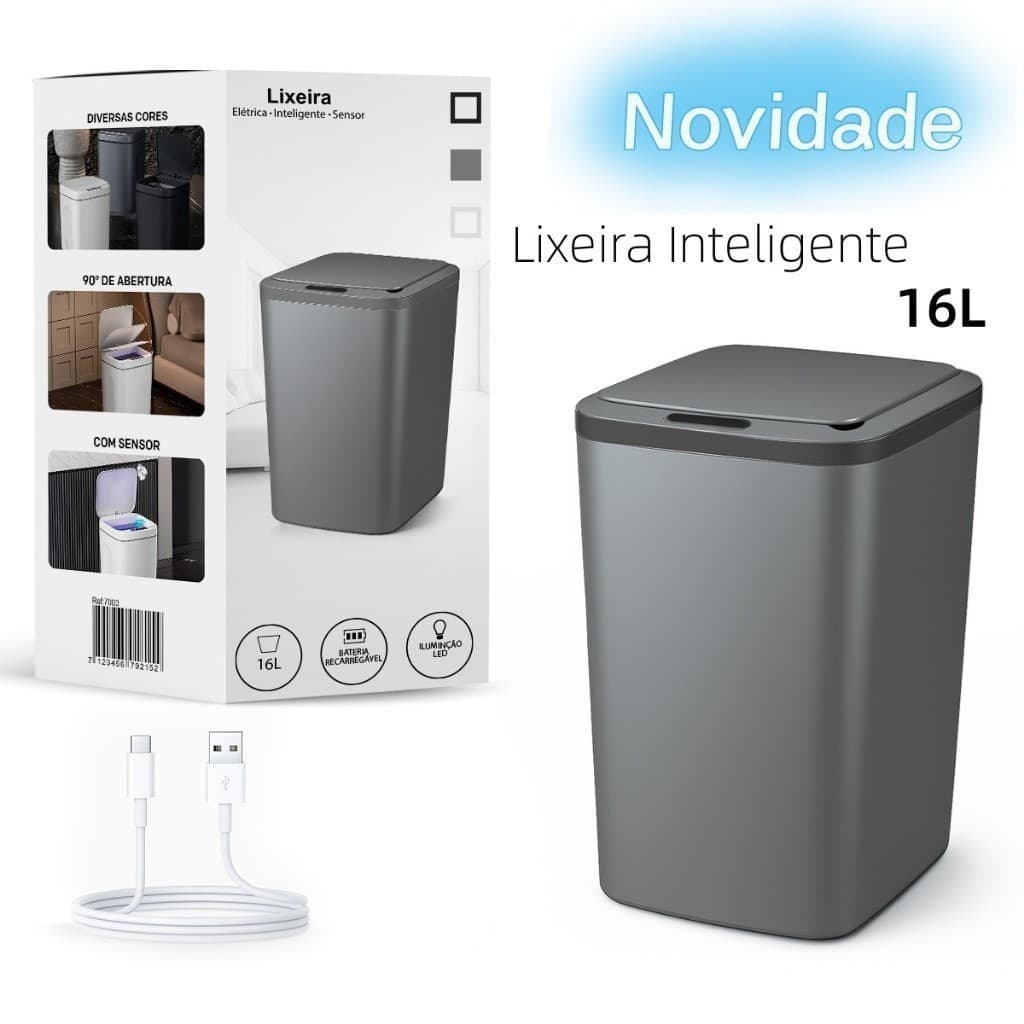 Lixeira Sensor Automática Inteligente de Banheiro Cozinha Escritório Capacidade 16 Litros