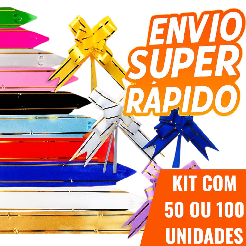 Laços Mágicos Para Presente Com Filete Dourado P/M/G Diversas Cores 50/100 Unidades