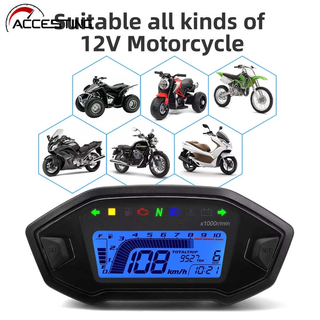 Medidor Universal De Velocímetro Para Motocicleta , 10000RPM , 7 Cores , Retroiluminação , Painel De Ajuste LCD , Odômet