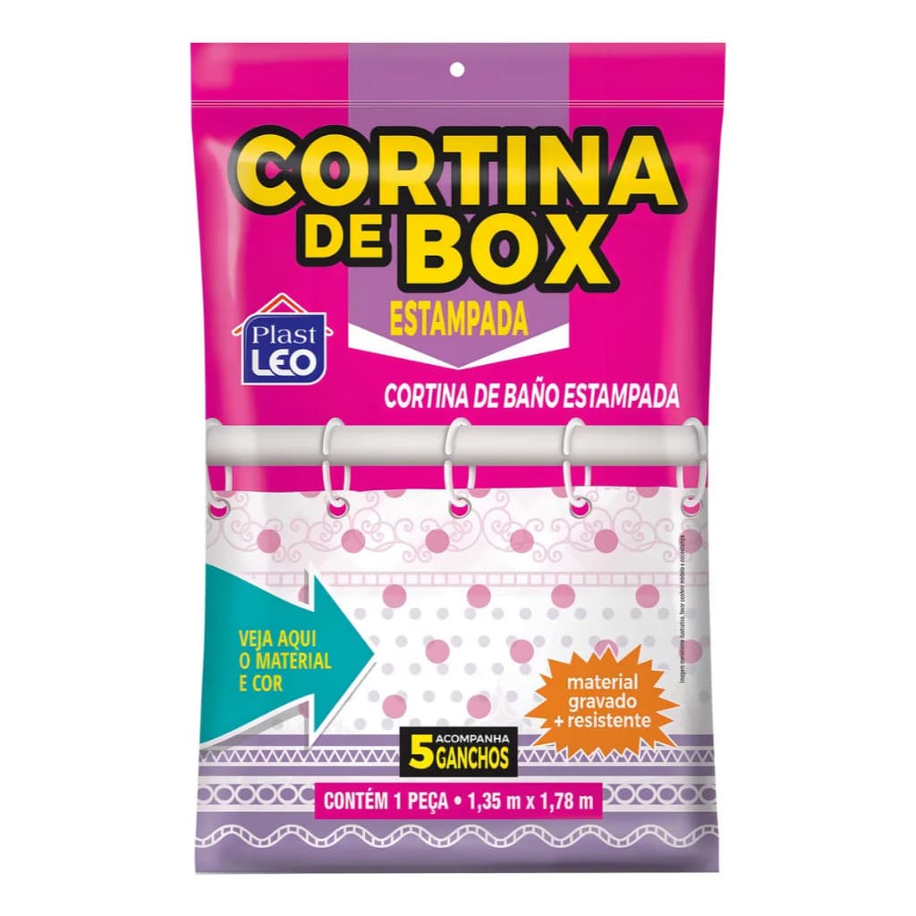 Cortina Box de banheiro Estampada (Aleatória) em Polietileno