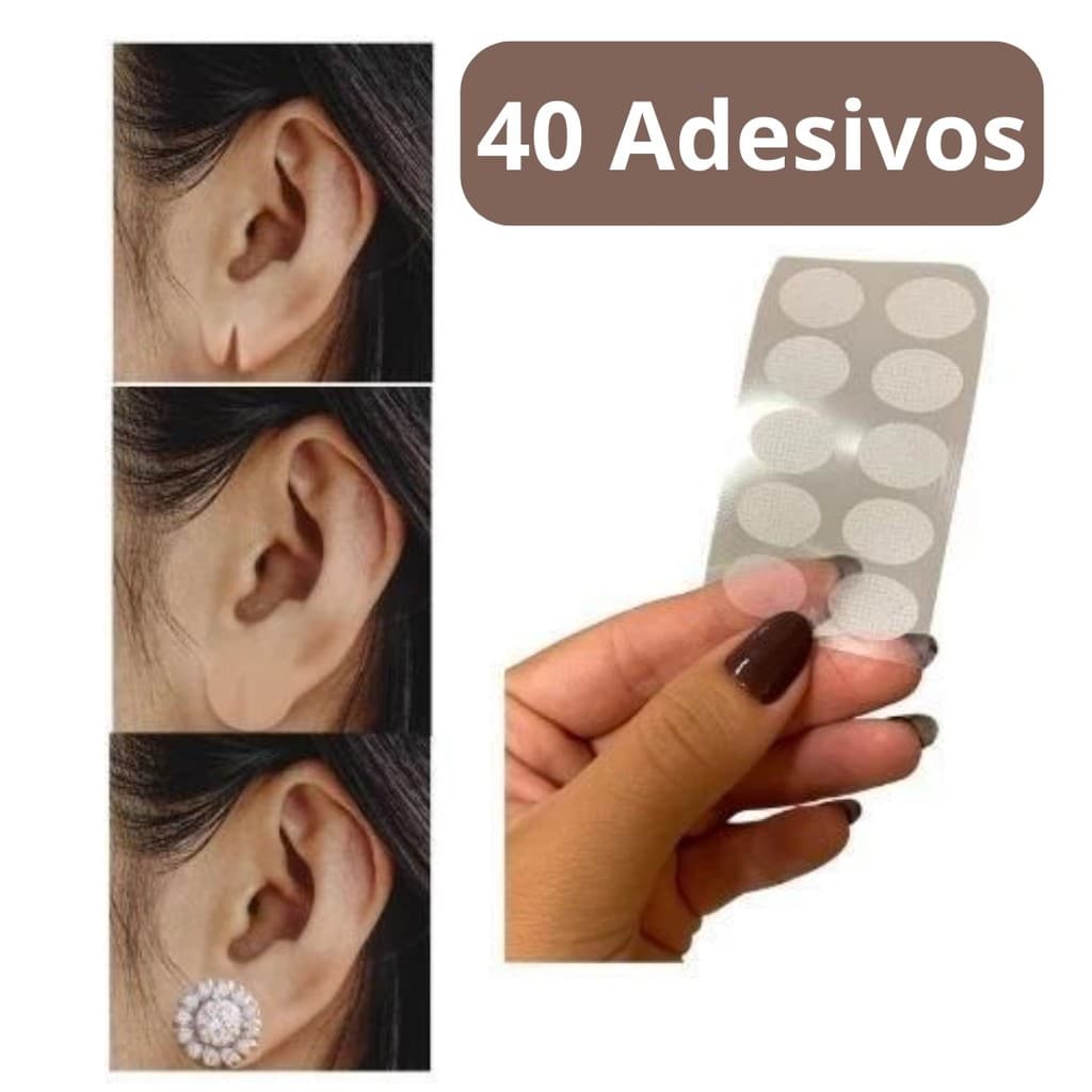 40 Adesivo Sustentação Orelha Rasgada Alongada Lóbulo Machucado p Brincos Pesados Prático Invisível