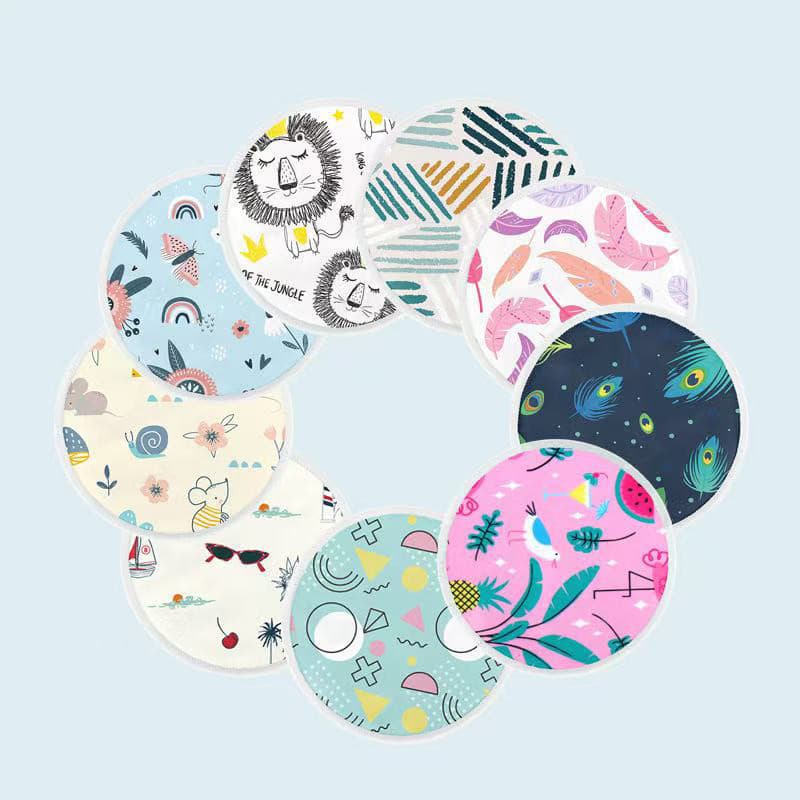 HANVIK Kit 4 Absorventes para Seios 3 Camadas em Fibra de Bambu — Impermeáveis, Laváveis, Estampa Digital (Pós-parto)