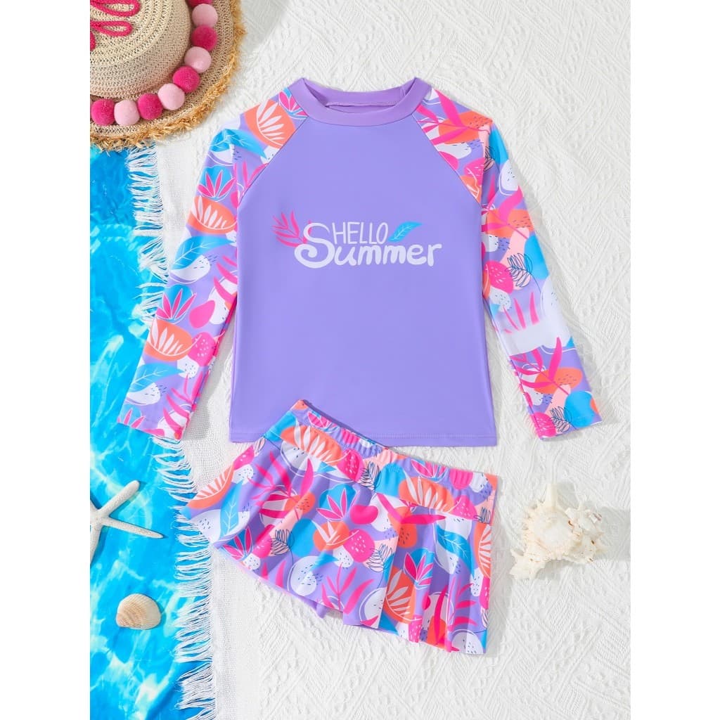 RWX VEST Conjunto Infantil Feminino UV com Blusa e Saia Estampada – Proteção e Estilo para o Verão 2025 I3631