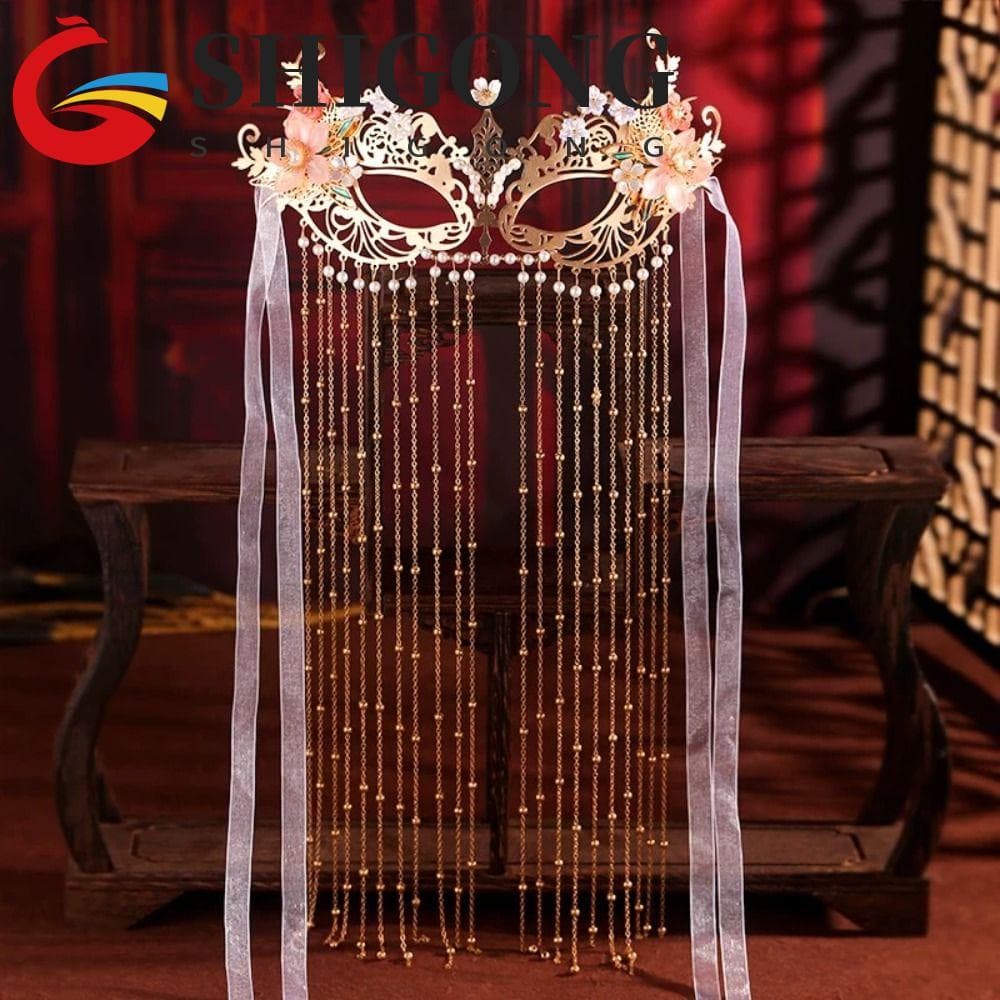 SHIGONG Capa Facial Anônima , Máscara De Casamento Com Flores De Pérolas , Borla De Liga De Corrente , Foto De Véu Miste