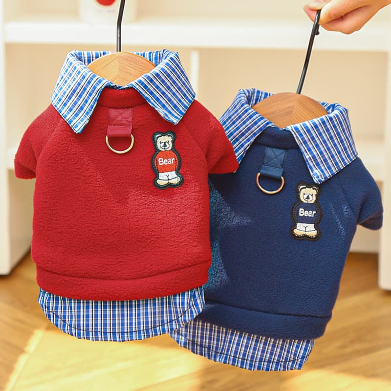 Polo Roupas Para Cães Sólido Xadrez Cão Hoodies Pequenos Inverno Quente Casaco Velo Filhote De Cachorro Moletom Chihuahu