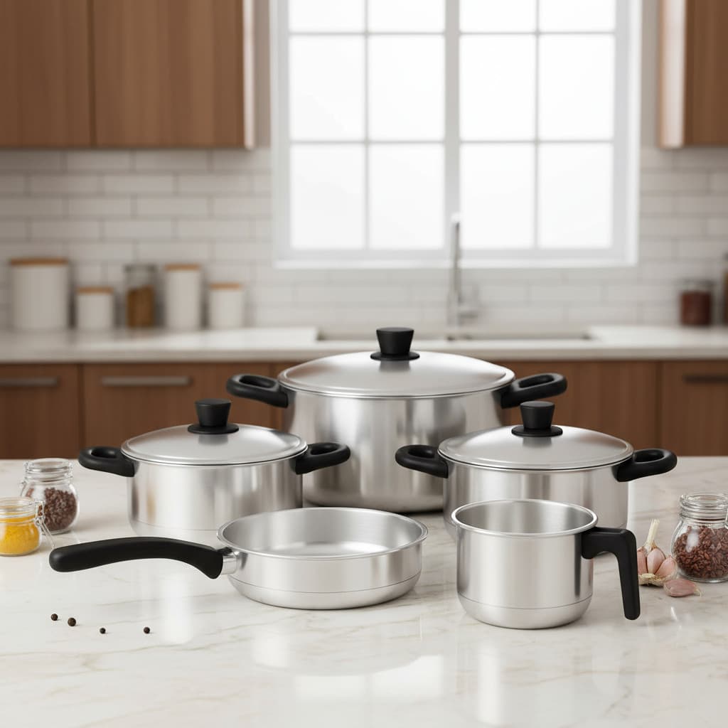 Jogo de Panelas Kit 5 Peças Panela Frigideira e Leiteira Alumínio Polido Reforçado