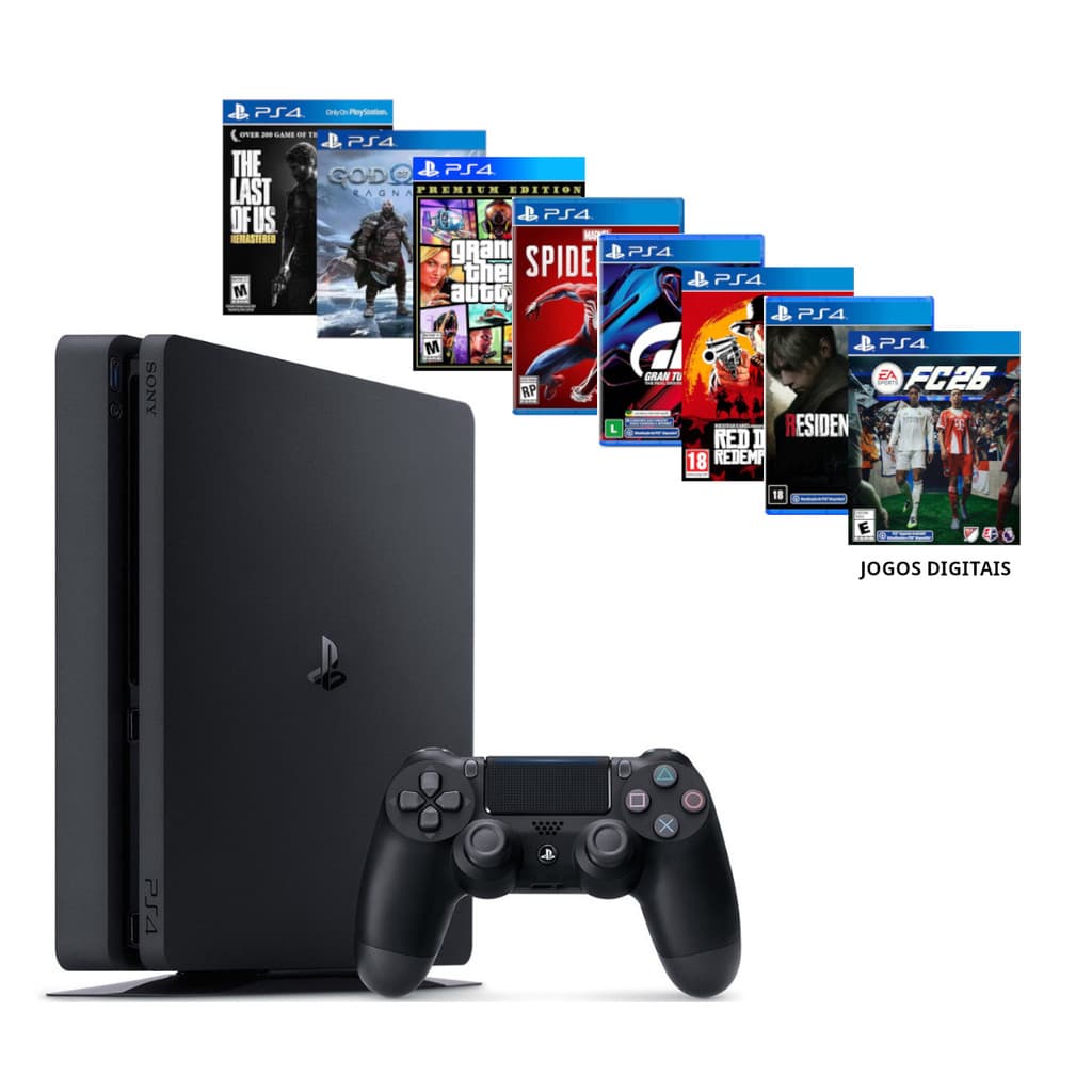 Sony Playstation 4 1000gb Ps4 Slim + Ea Fc Fifa 26 + God Raganarok + Gta 5 + Spider Man