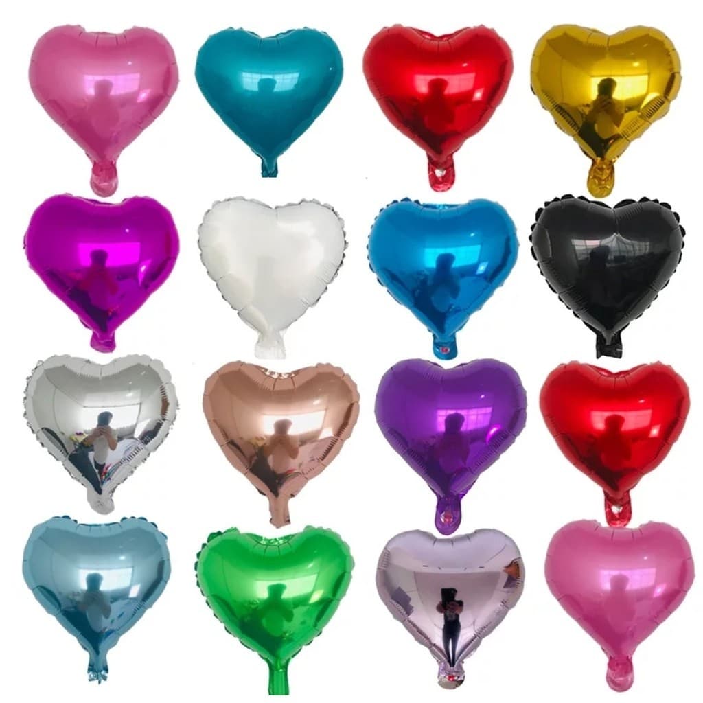 Kit c/50 Balão Metalizado Coração Centro Mesa 10 Polegadas 22cm Vermelho Dourado Prata Verde Azul