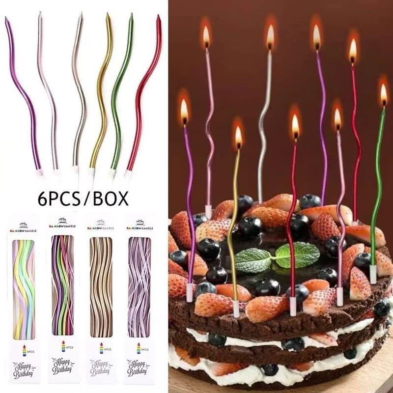 Kit 6 Velas Curvas de Parafina para Aniversário Decoração de Bolo