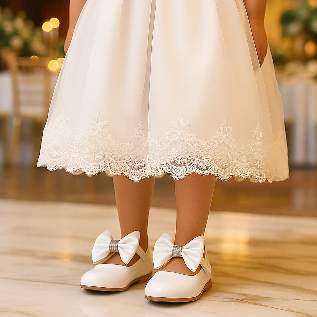 Sapatilha Branca Infantil Criança Menina Boneca Casamento Sapato Daminha Honra Laço Removível Festa Confortável 2 em 1