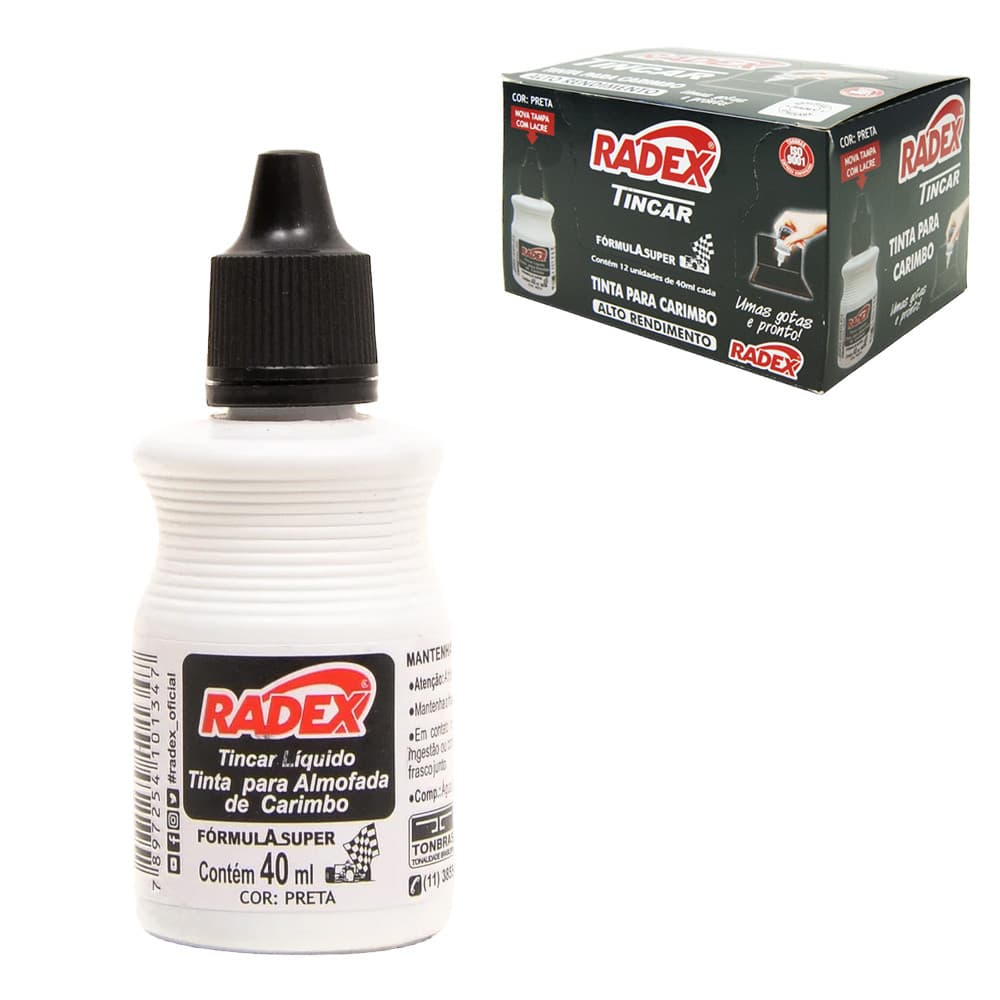 Tinta para Almofada de Carimbo Recarregável 40ml Preto Radex - UN