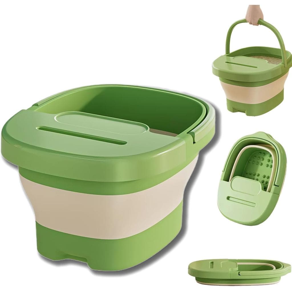 Bacia Dobrável para Banho de Pés com Tampa, Banheira para Imersão de Pés com Pontos de Massagem, Cesto de Lavanderia Mul