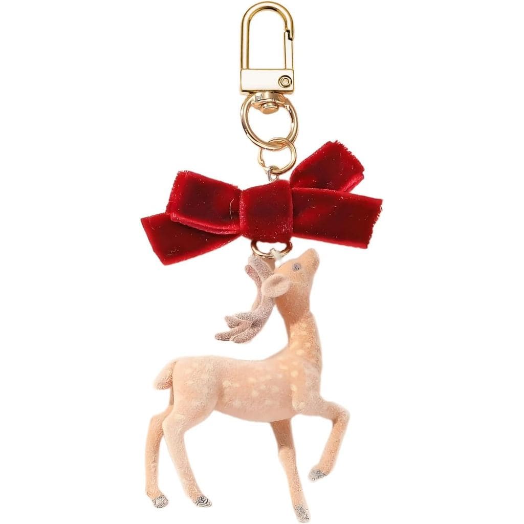 Kawaii Bonito Natal Veados Chaveiro De Pelúcia Arco Bolsa Saco Encantos Para Bolsas Sacolas Chaves Do Carro Acessórios P