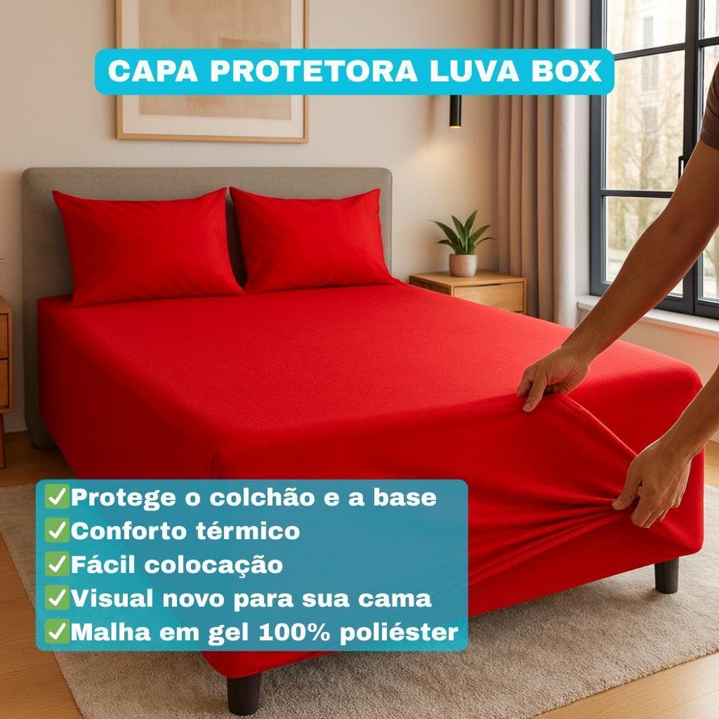 Kit Lençol Capa Luva Casal Cama  Box Malha Gel Casal com 2 Fronhas – Fresca, Macia e Durável