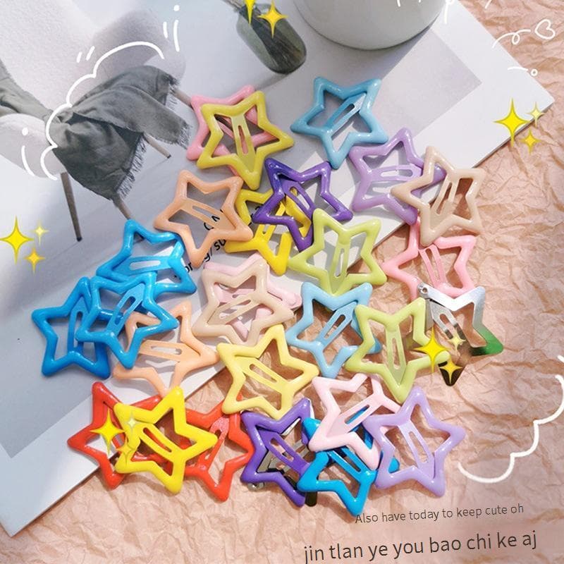 Kit 50 Clipe de Cabelo Estrela Dopamina Y2K – Presilhas Coloridas Antiderrapantes/Grampo BB Fofo Para Meninas e Crianças