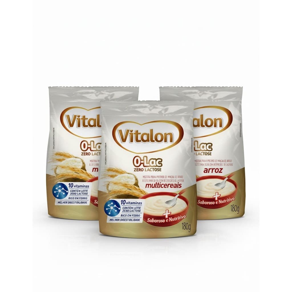 Kit 3 Mingaus Multicereais Zero Lactose Vitalon - Sachê 180g cada