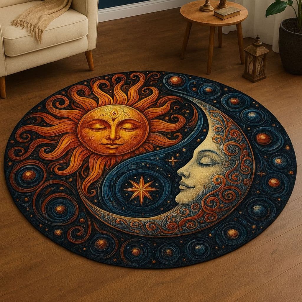 Tapete Redondo Decorativo 88cm Antiderrapante para Sala e Quarto 2152