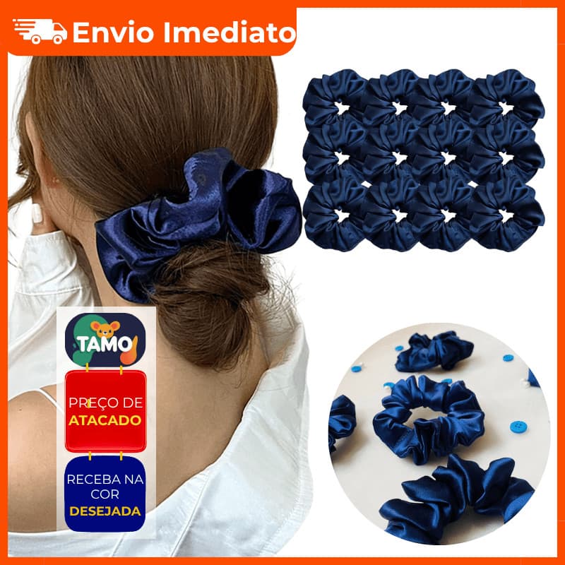 12/6/4/2/1 Scrunchies Xuxinha Azul Cetim Anti frizz Cabelo Elastico Rabico Acessório Cabelo