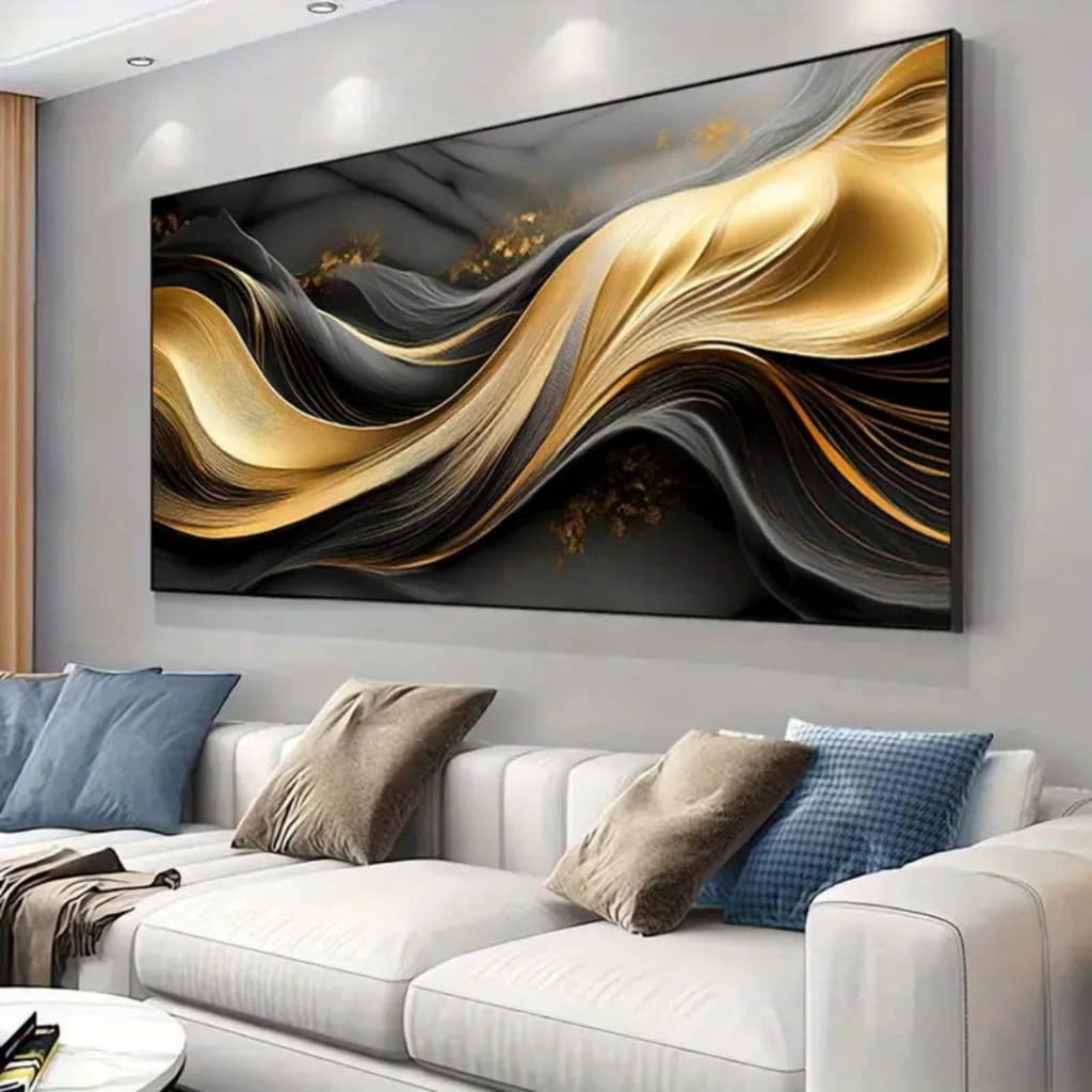 Quadro Decorativo 80x110cm Mármore Preto e Dourado Decoração de Parede Hall Luxo Sala Quarto MDF