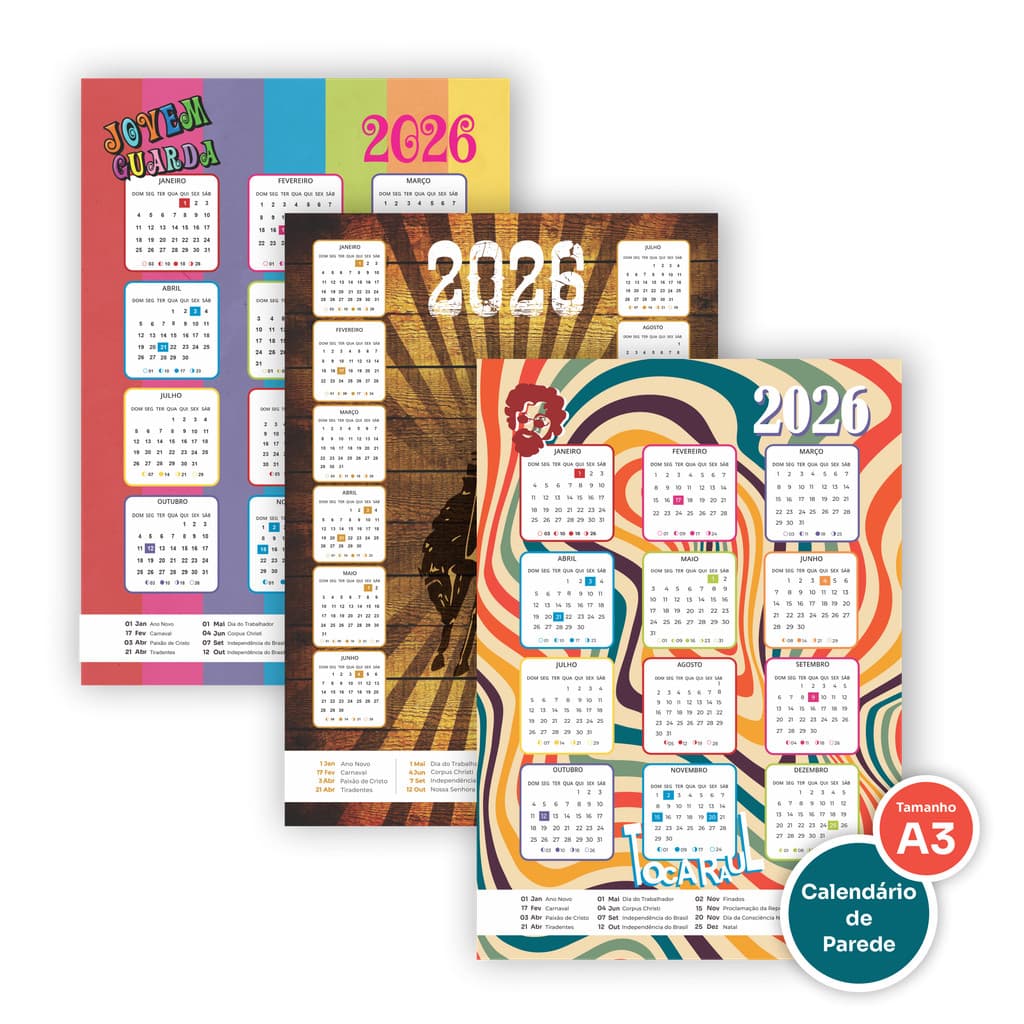 Calendário de Parede 2026 Grande A3 Retrô Organização Decoração Memórias