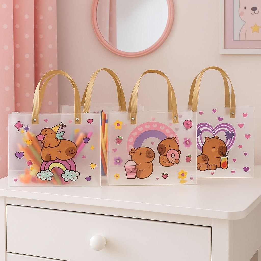Sacola Capivara Infantil Transparente Resistente Festa Aniversário 25cm