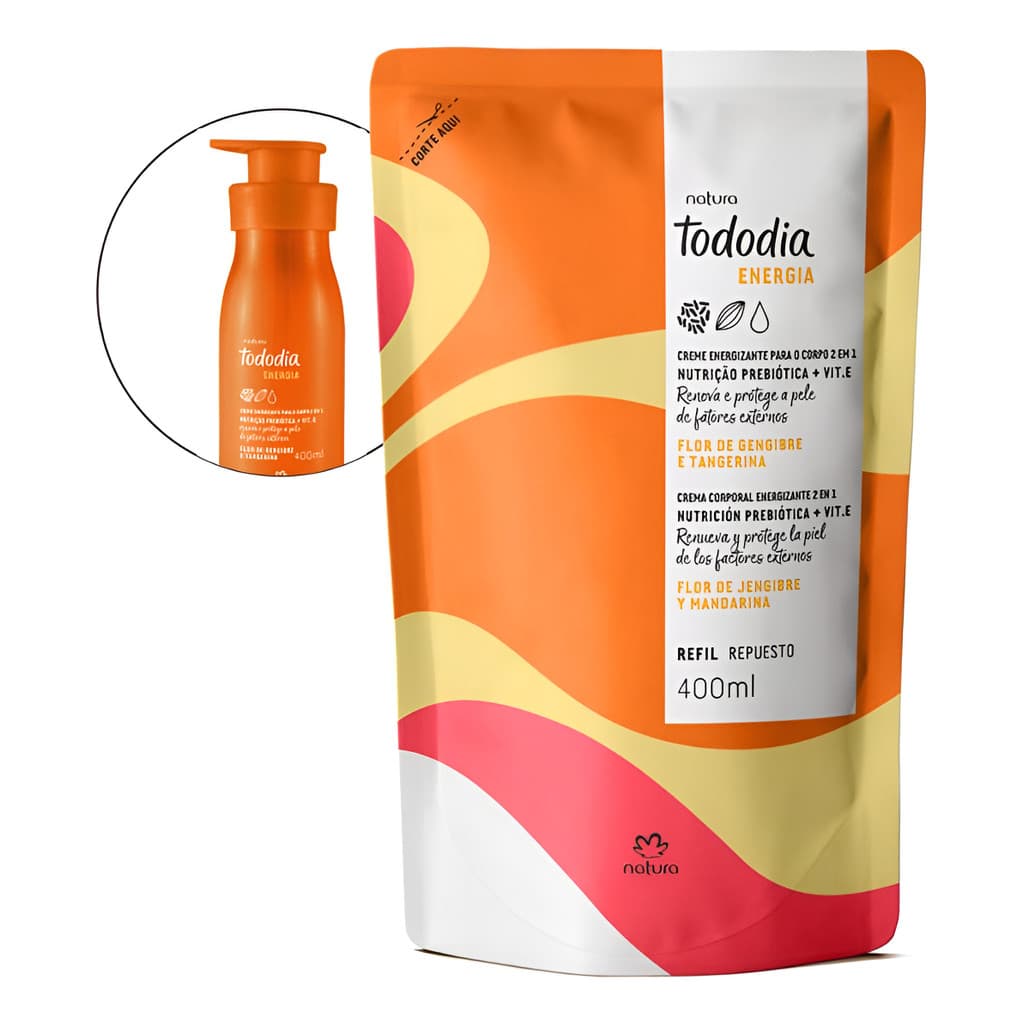 Refil Creme Corporal 2 Em 1 Natura Tododia Energia FLOR DE GENGIBRE E TANGERINA  400ml