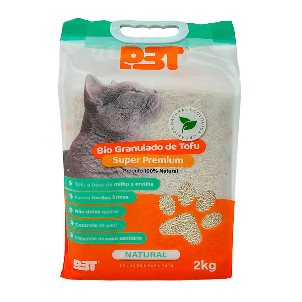 Granulado Biodegradável De Tofu Areia Banheiro  Sanitário de Gato 2kg NATURAL P3T