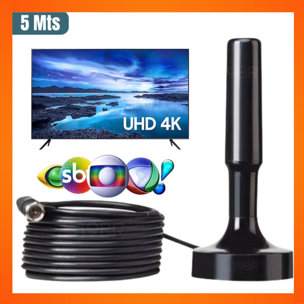Antena Digital Interna Externa Full Hdtv 4K Cabo Grande