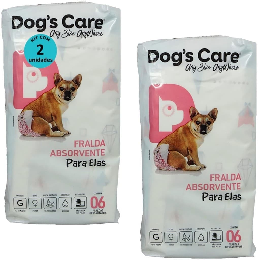 FRALDA HIGIÊNICA DESCARTÁVEL DOGS CARE G 6 UN PARA CÃES FÊMEAS KIT COM 2