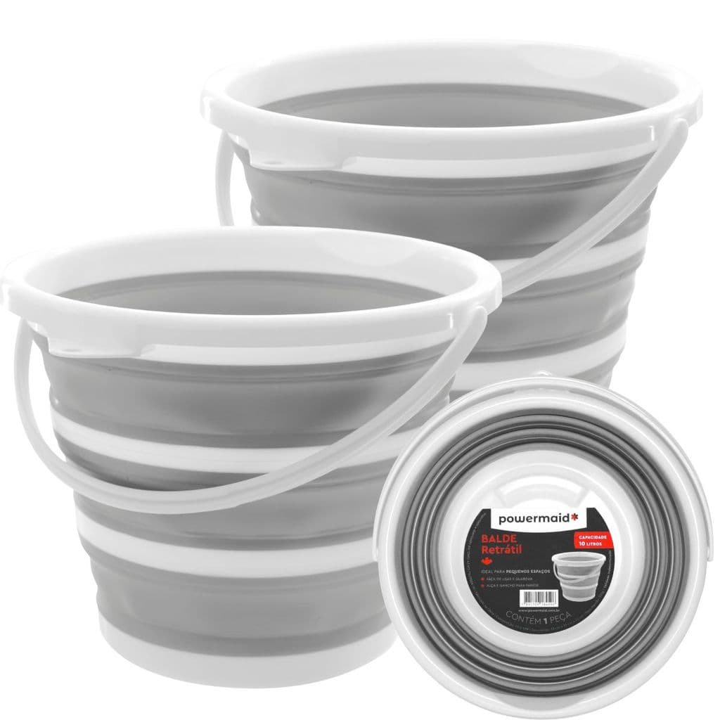 Kit até 2 Baldes Retrátil 10 litros Com Alça Branco Silicone Dobrável Multiuso Pratico