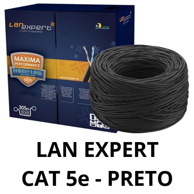 Cabo Rede Cat5e Lan Expert UTP Preto 100% Cobre 305m UV