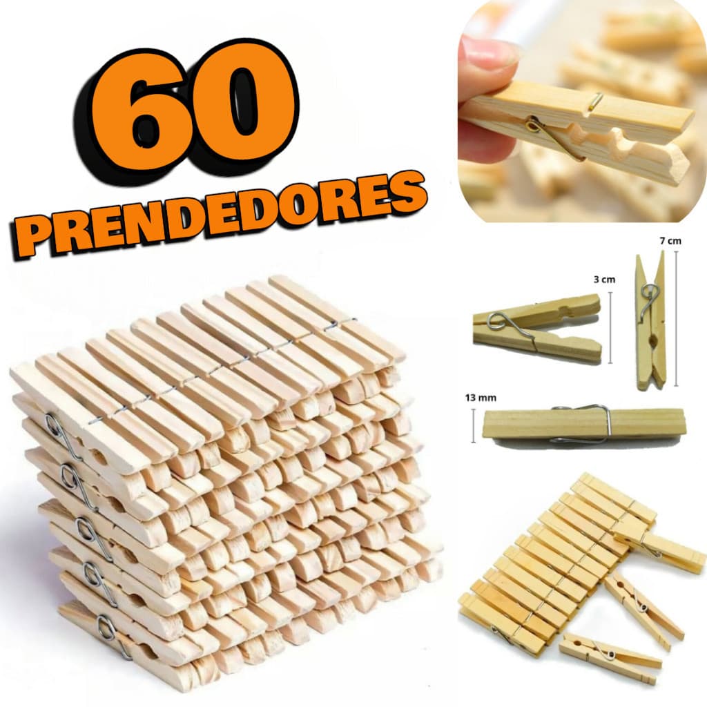 KIT Pregador de Roupa De Madeira Super Reforçado – 12/24/36/48/60 Unidades – Ótima Qualidade