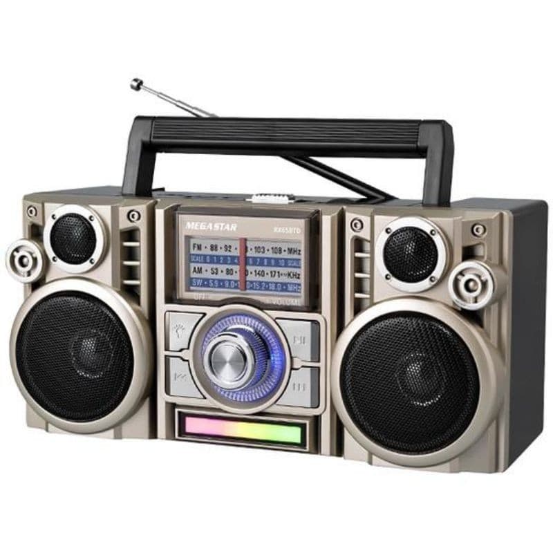 Radio retro Portatil Megastar RX65BTD com SD/USB/Bluetooth - Preto/Dourado
