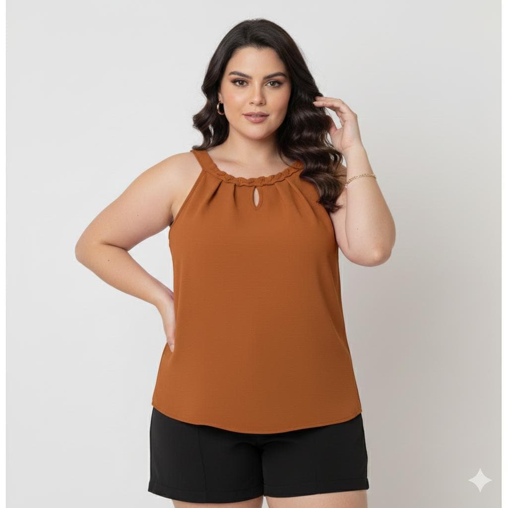 Regata alça larga Feminina plus size tecido duna GG ao G3