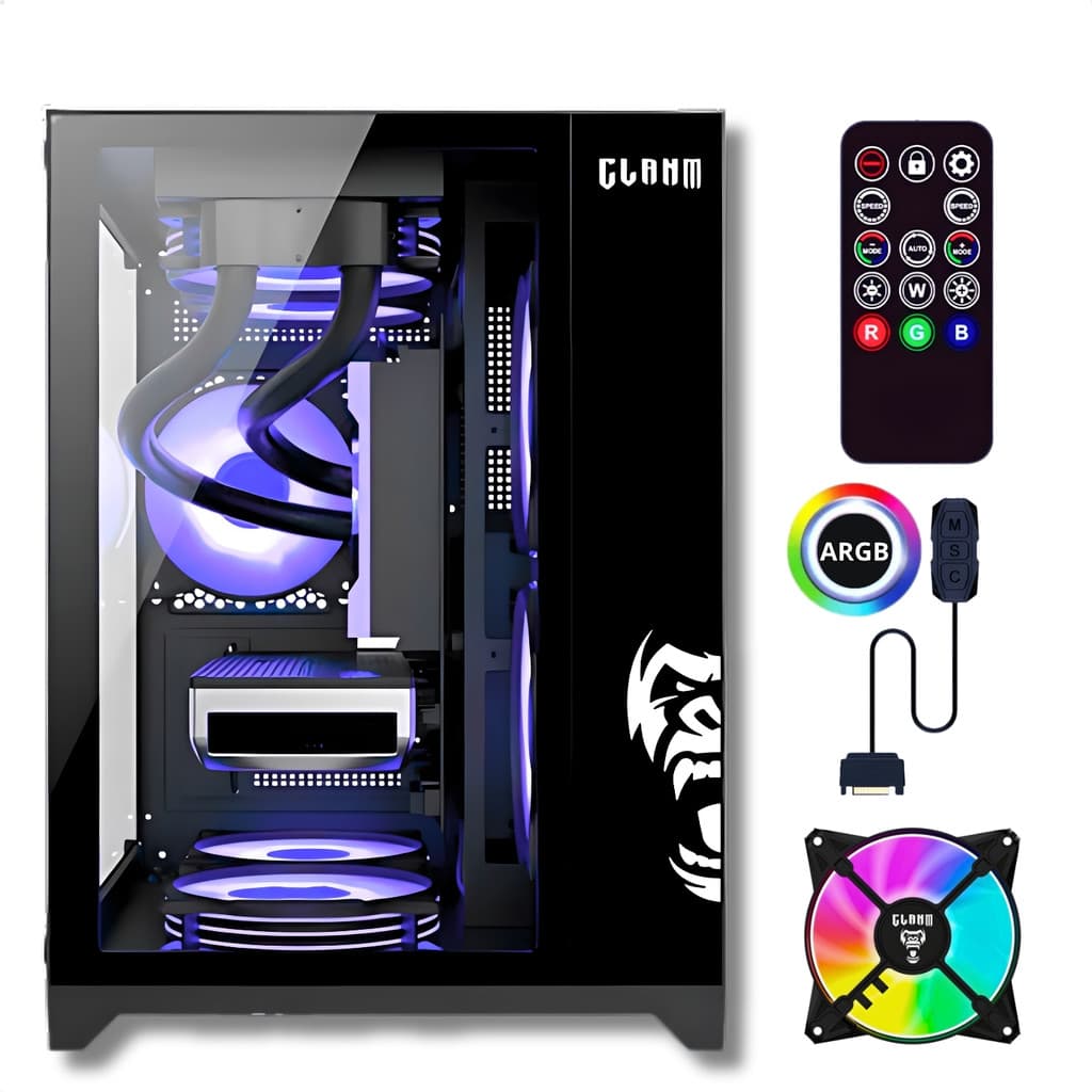 Gabinete Gamer Aquário Com 7 Fans Clanm Grodd Night ARGB Com Controladora Preto