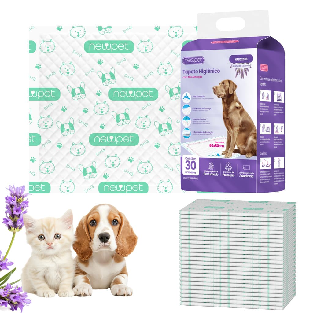 （1/2/3/4 PACOTE）Newpet Tapete Higienico Confort Pads 80x60cm Para Caes Cachorro e Gatos com 30 Unidades