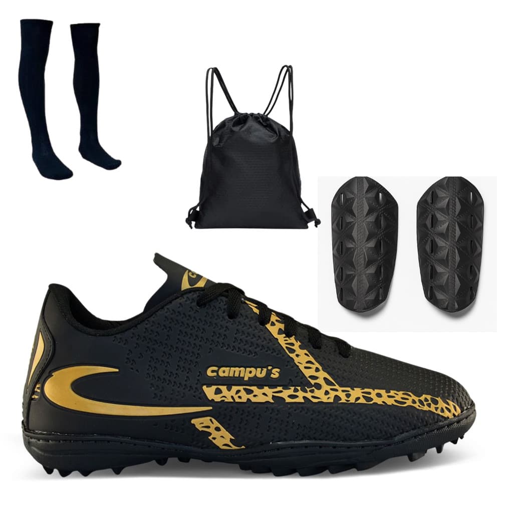 Kit Chuteira Society com Meião Caneleira e Mochila Adulta Sola de Borracha e Costuras Reforçadas