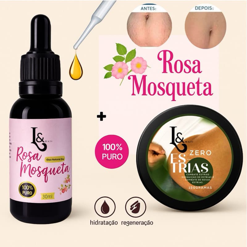 Kit Creme Redutor Estrias  + Óleo Rosa Mosqueta 100% 30ML - L&Beauty