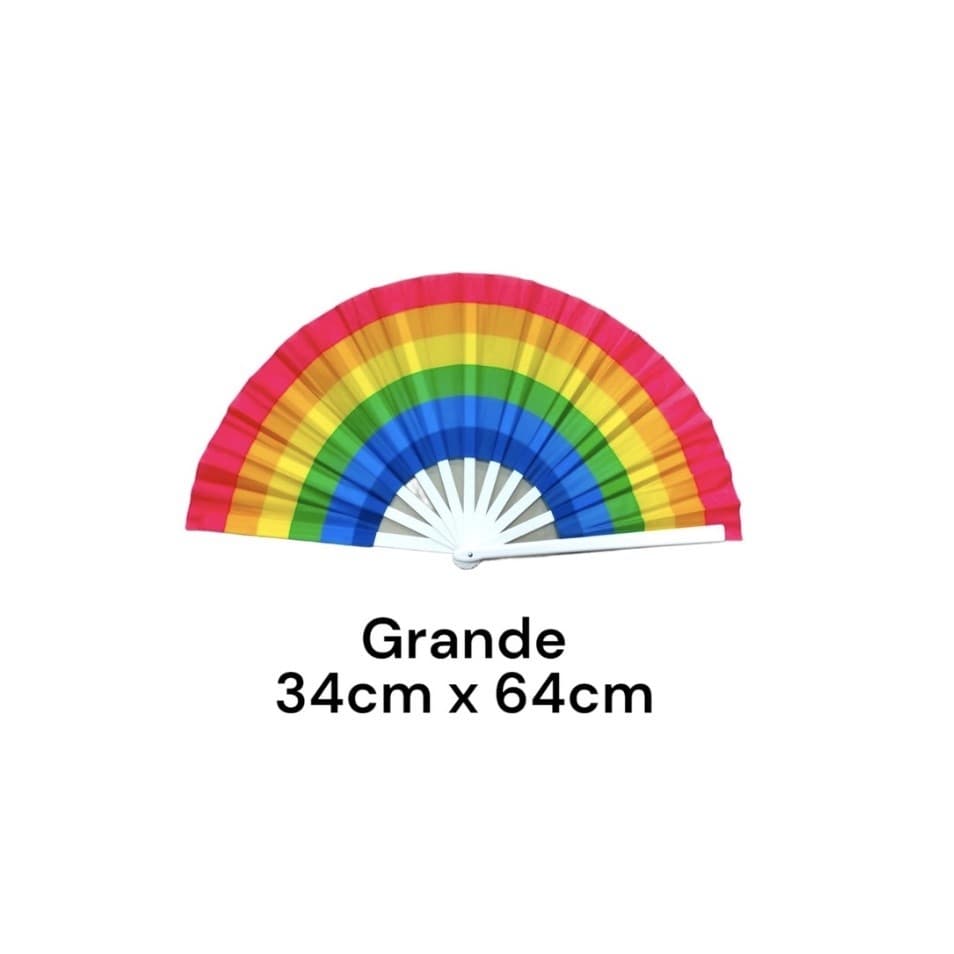 Leque Oriental GRANDE Arco-íris Festa Carnaval Parada Gay - Material Resistente Cores Vivas （Leque--001）