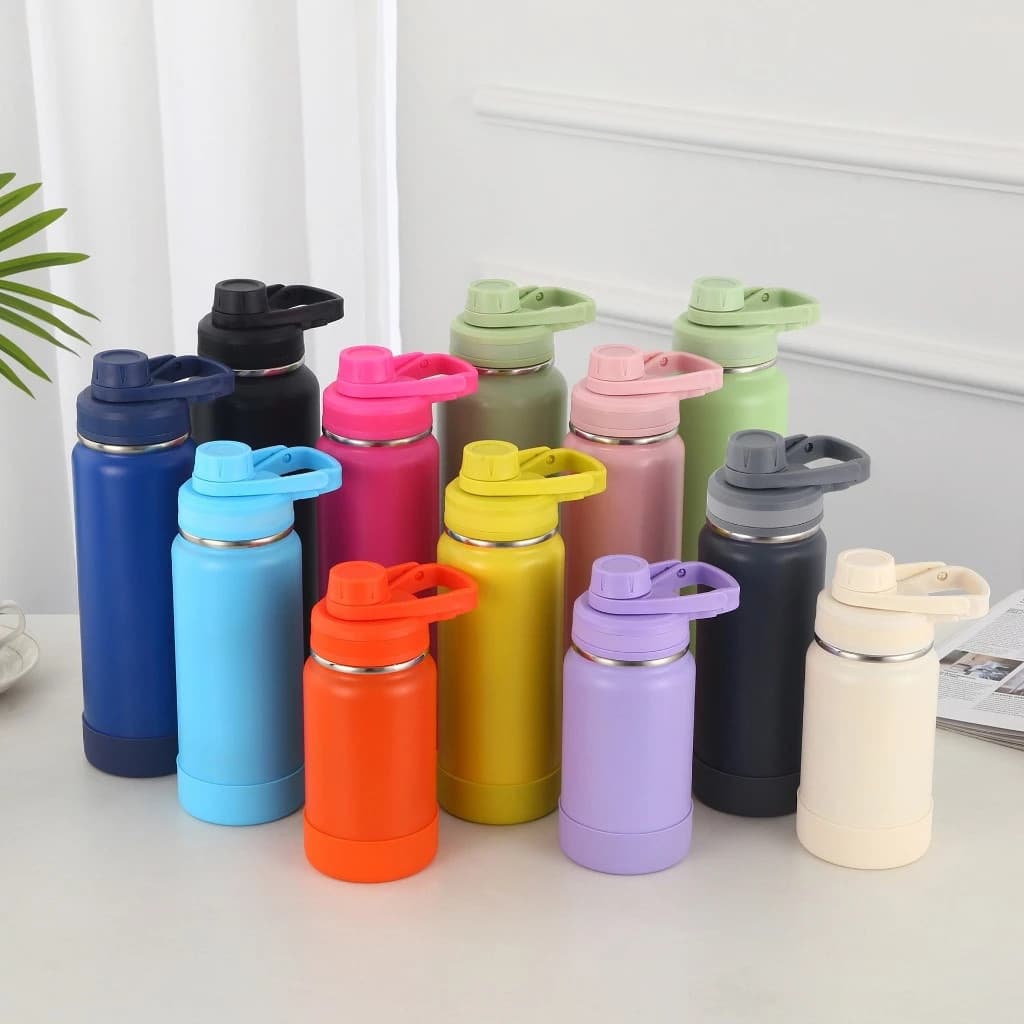 Garrafa Térmica Inox Esportiva Com proteção de Silicone Quente & Frio Com Isolamento Alça 1000ml/800ml/600ml/350ml