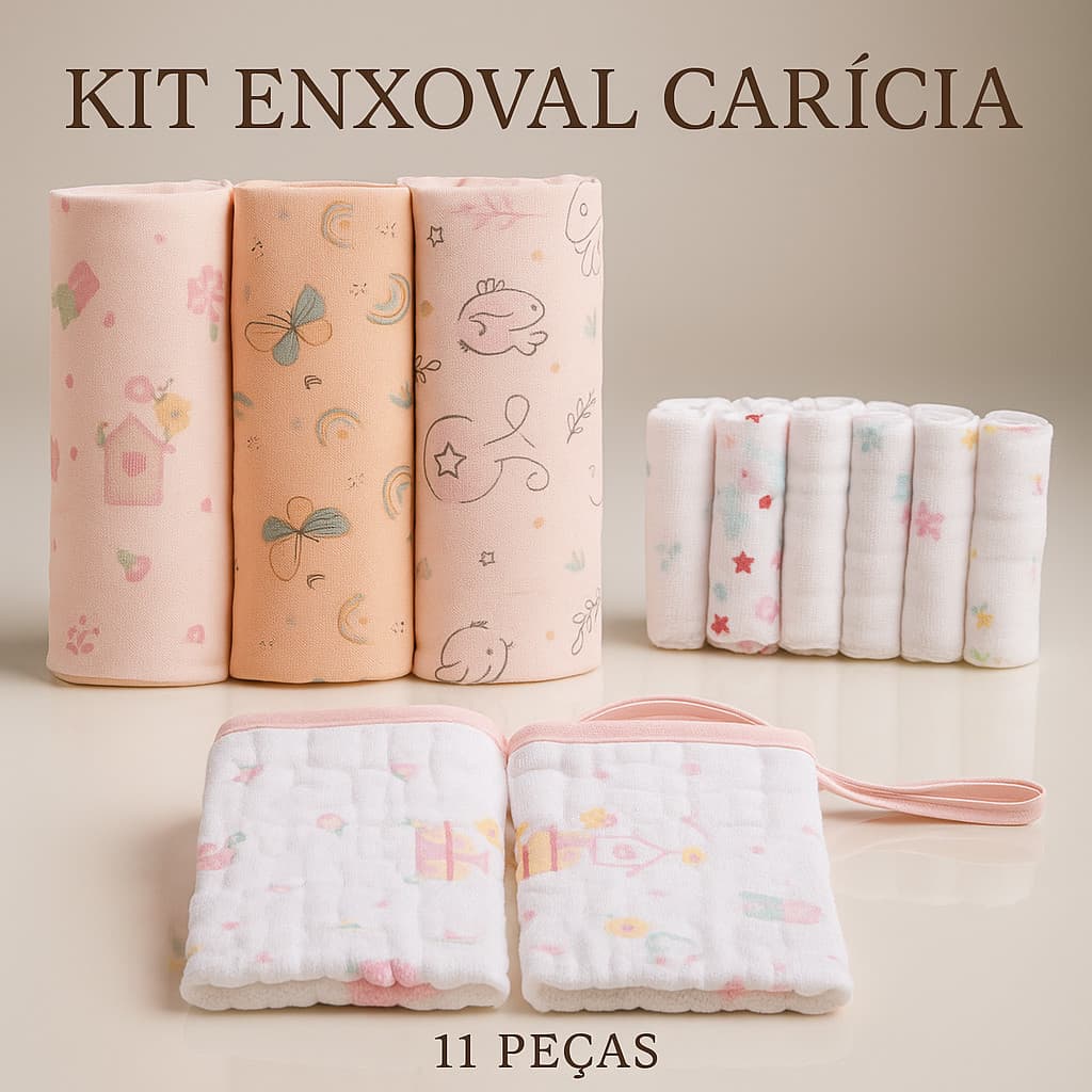 Cueiro Flanelado Bebê 100x80cm + Paninhos de Boca 32x32cm 100% Algodão Kit 11 Peças Envio Imediato